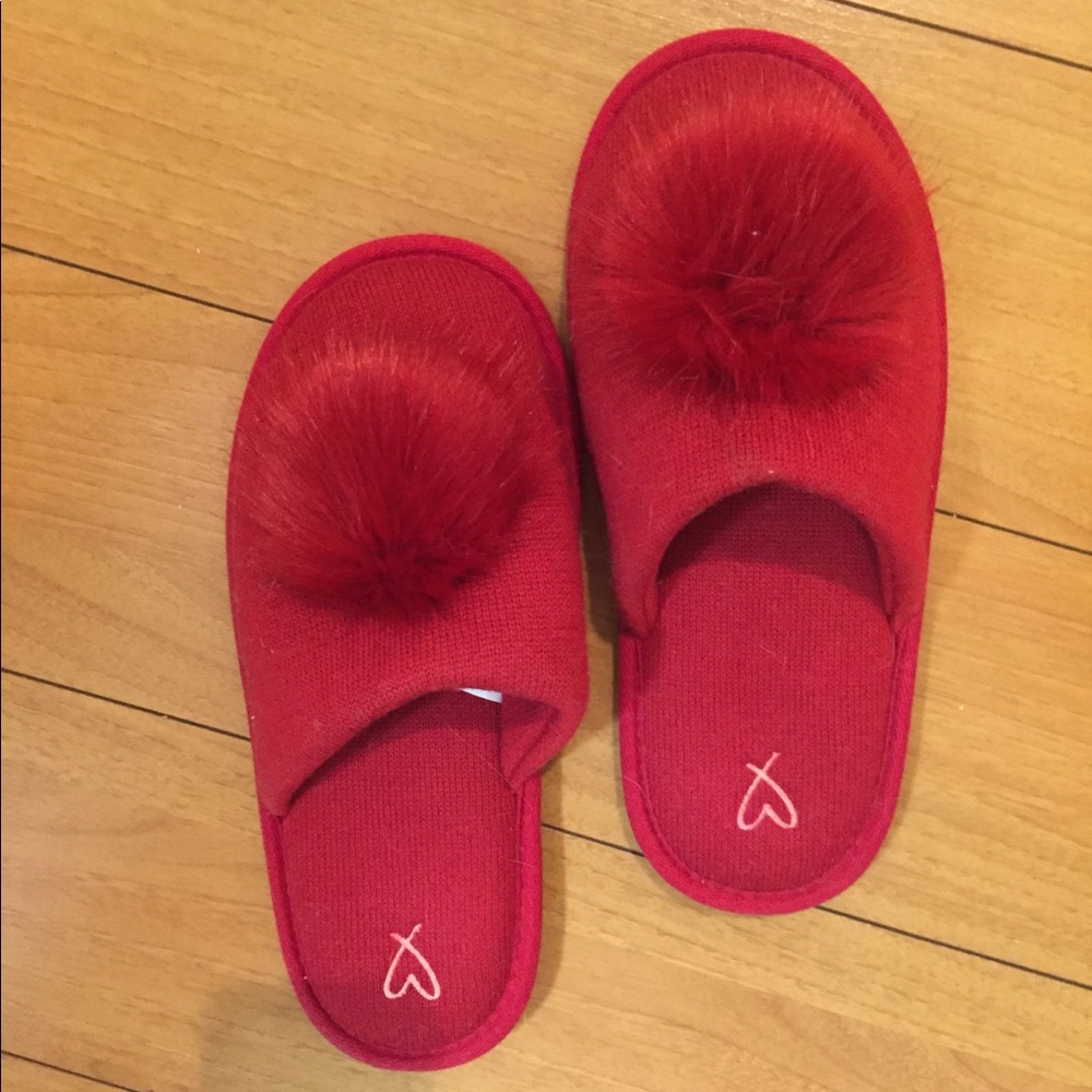 Red Victoria’s Secret Pom Pom Slippers